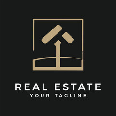 Modern minimalist real estate agency logo, house sale company logotype symbol illustration