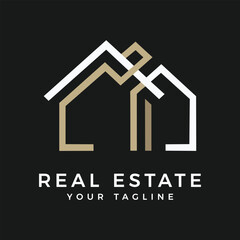 Fototapeta premium Modern minimalist real estate agency logo, house sale company logotype symbol illustration