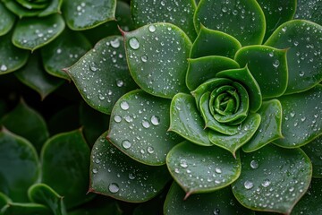 Obraz premium Closeup of succulent plant with water droplets