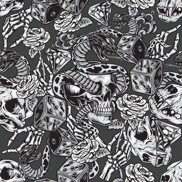 seamless pattern with black, tribal, grunge, tattoo, vintage, rock, metal, dark, tribal, retro, ethnic, music, vector art illustration design