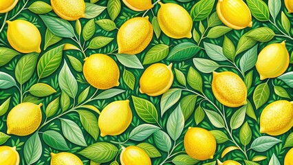 Seamless Lemon-Themed Wallpaper Pattern for Summer Fabric Design - Creative Fruit Motif for Card and Textile Applications