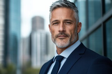 Fototapeta premium Confident businessman with gray hair and beard in suit