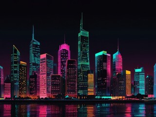 Obraz premium Urban Night Cityscape with Vibrant Neon Lights for AMOLED Wallpaper