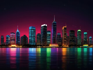 Fototapeta premium Urban Night Cityscape with Vibrant Neon Lights for AMOLED Wallpaper