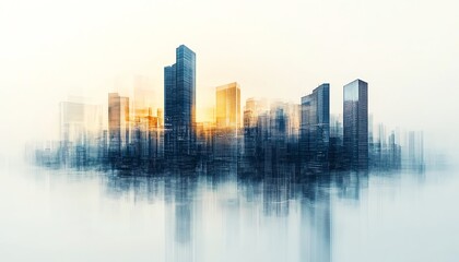 Fototapeta premium Abstract digital charts integrated with a city skyline, symbolizing real estate market growth, property trends, modern business visualization, sleek and dynamic design