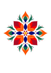 Obraz premium An icon of a colorful Diwali rangoli design with geometric shapes and floral elements on a white background