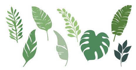 Green Leaf Silhouette Icon Set – Minimalist Botanical Design Elements