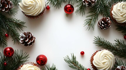 Fototapeta premium New Year cupcake decorate Christmas theme with space above for text, Festive message, New Year wishes