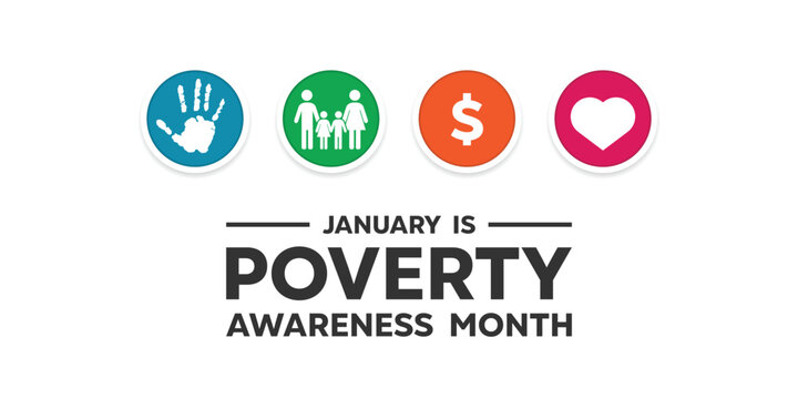 Poverty Awareness Month. Hand, people, money and heart. Great for cards, banners, posters, social media and more. White background.