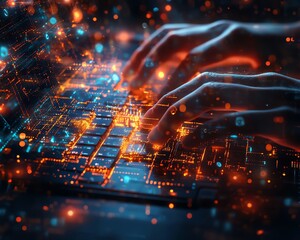 Fototapeta premium Detailed closeup of hands typing on a keyboard