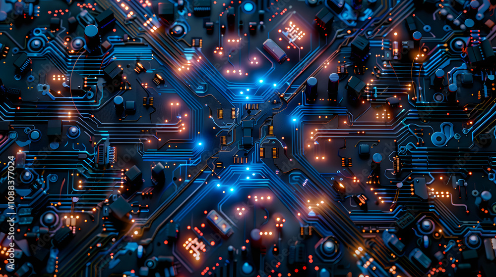 Poster modern technology circuit board illustration texture background design. waves flow. quantum explosio
