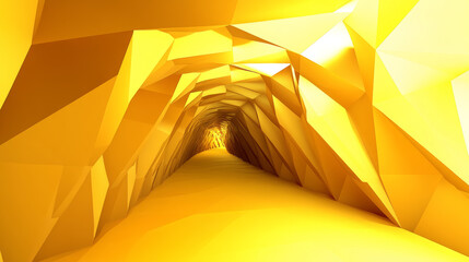 A glowing yellow 3D animation of a tunnel in a triangular shape.