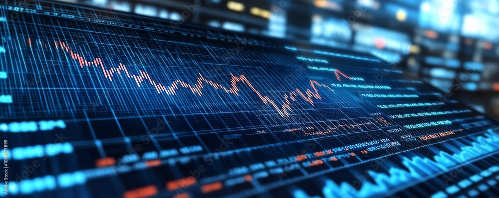 Poster blue financial growth chart with an upward arrow and rising data graph, set on an abstract backgroun