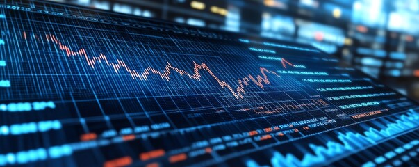 Blue financial growth chart with an upward arrow and rising data graph, set on an abstract background for investment analytics, marketing, and economic forecasting