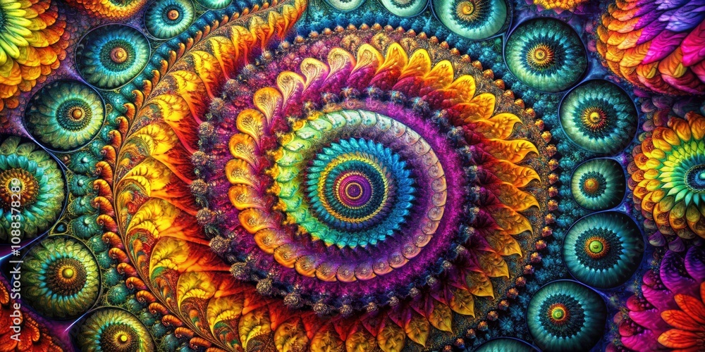 Aufkleber vibrant abstract fractal design in aerial perspective - colorful repeating patterns of nature and ge