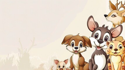 Cartoon Animal Border Background - A Whimsical Frame for Colorful and Playful Scenes. The Adorable Cartoon Animals Forming the Border, with Their Cheerful Expressions and Cute Shapes
