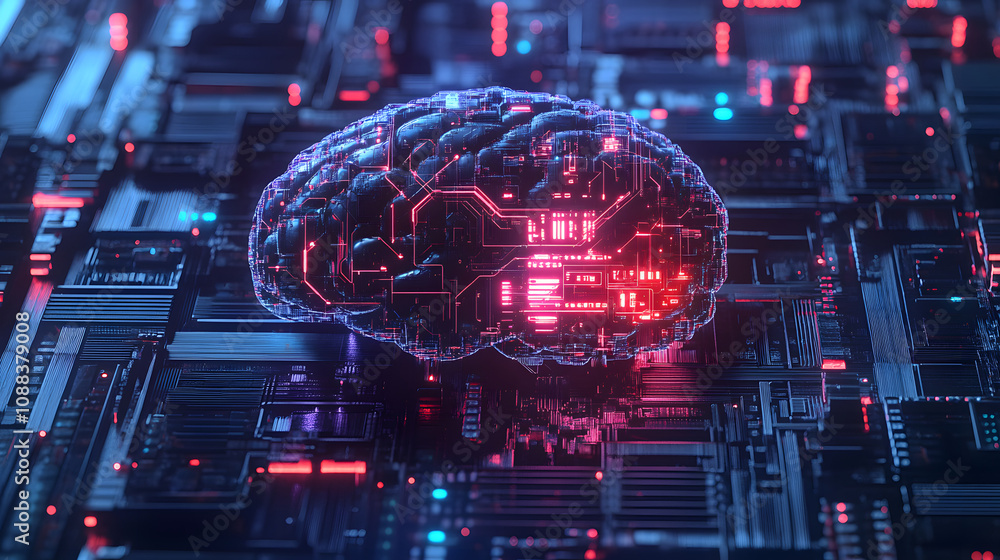 Aufkleber neural circuit and electronic cyber brain in a quantum computing system, concept of artificial intel