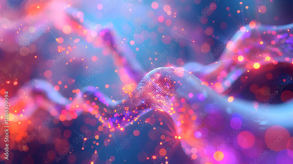 Poster neural network 3d illustration. big data and cybersecurity. data stream. global database and artific