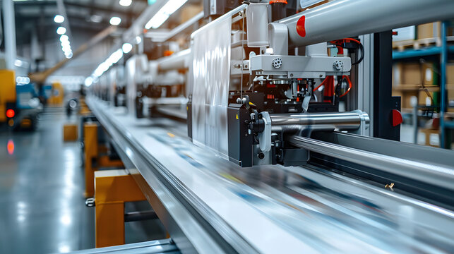 new innovative technology of automatic label printing machine with digital control panel. printing on continuous plastic film for wrapping on food product packaging in the printing