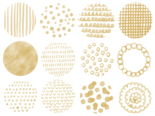 手描きあしらいセット　水彩　丸　ゴールド