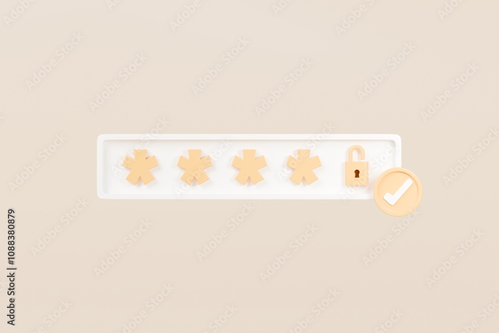 Poster 3d password with padlock icon. security protection concept. data protection, private access. minimal