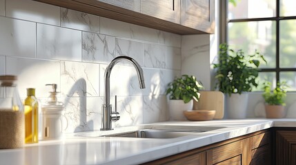Modern Kitchen Sink and Chrome Faucet Design