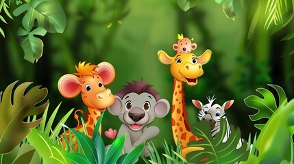 Cartoon Animal Border Background - A Whimsical Frame for Colorful and Playful Scenes. The Adorable Cartoon Animals Forming the Border, with Their Cheerful Expressions and Cute Shapes
