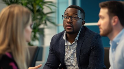 A diverse team discussing the importance of cybersecurity awareness during a meeting.