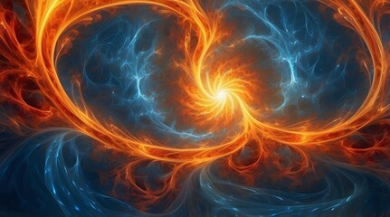 Energetic vortex of flames and water currents blending in a dramatic display.