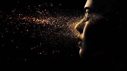Ethereal Glow: A Woman's Face Emitting Shimmering Symbols of Emotions and Empathy Unveiled. Emotional Intelligence Concept