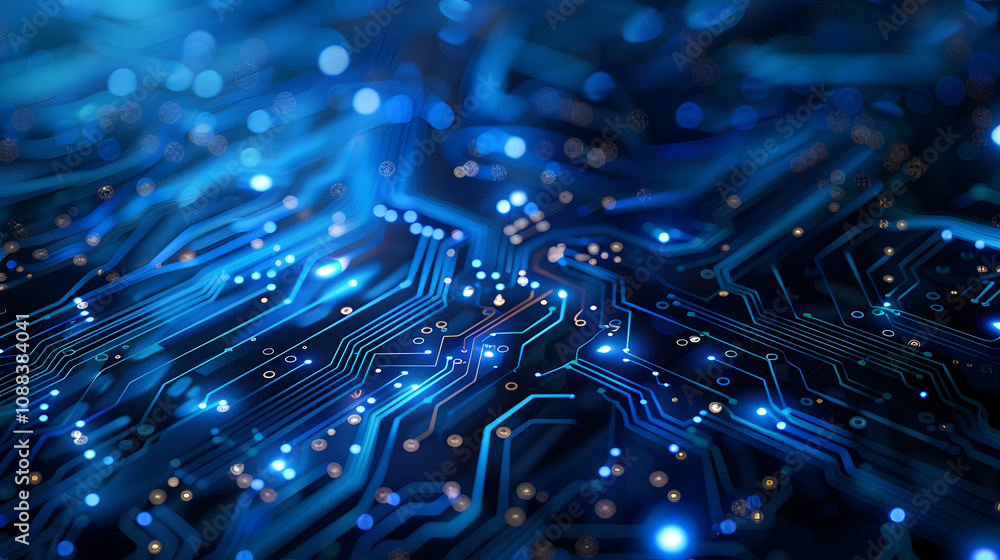 Aufkleber quantum computer technology concept. futuristic blue circuit board background vector. modern technol