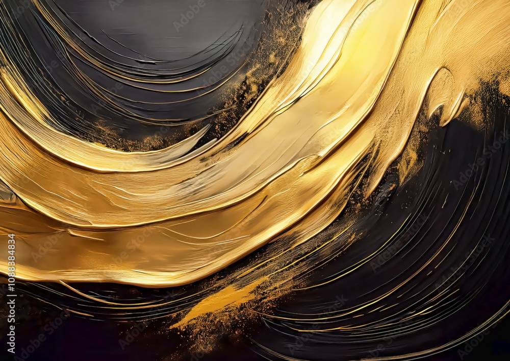 Poster gold and black abstract paint background. computer generated 3d rendering.