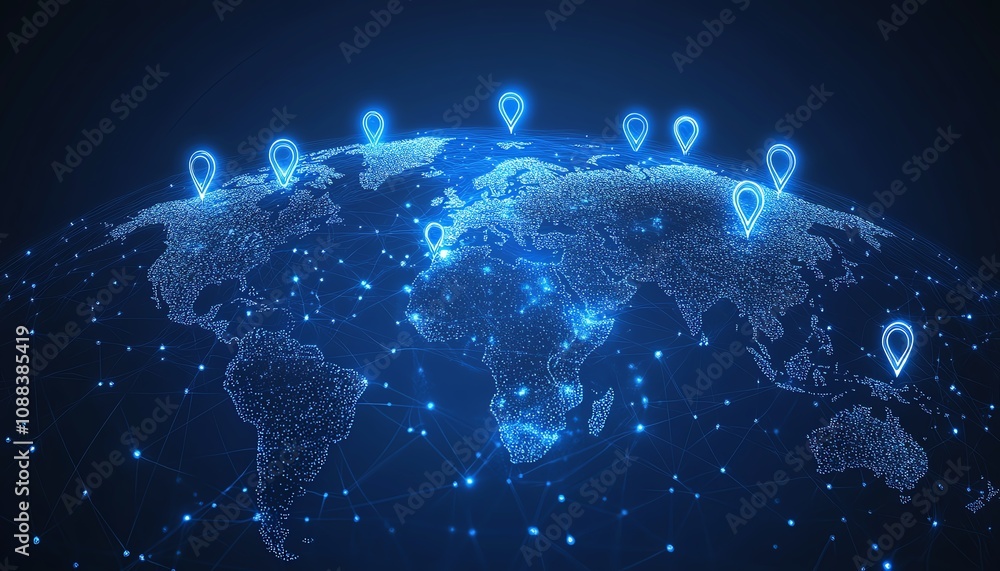 Poster 3d representation of personal data and social communication with digital user icons on a world map g