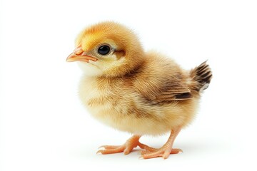 Fototapeta premium Cute baby chick standing on white background.