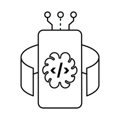 AI Integration Icon – Mobile with Circuit and Brain, Representing Artificial Intelligence, Machine Learning, and Innovation