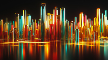 Obraz premium Abstract black background with Colorful charts and graphs with statistics to innovative analyze business potential and forecast future development of companies growth.