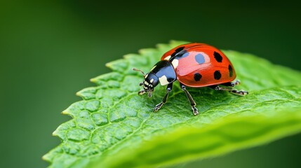 Fototapeta premium Ladybug on a Green Leaf.