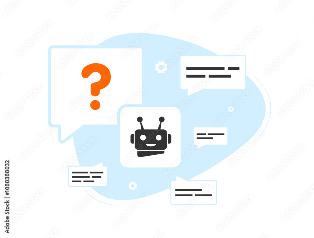 Poster ai chatbot support with robot icon, chat bubbles and question mark. ideal for concepts like virtual 
