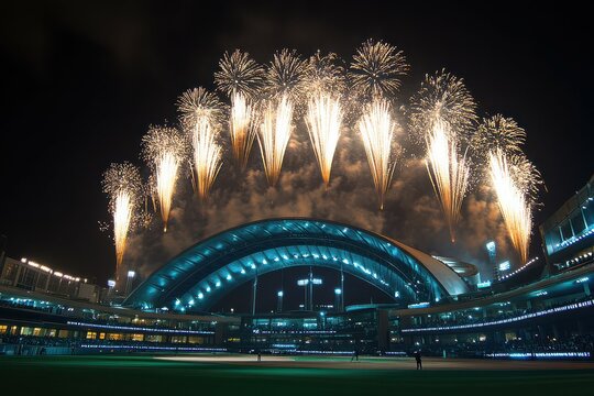 Fireworks Display over Baseball Stadium.