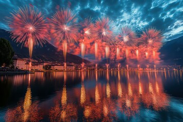 Fireworks Display Over City Lake.