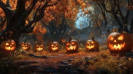 Jack-o'-Lanterns in the Forest