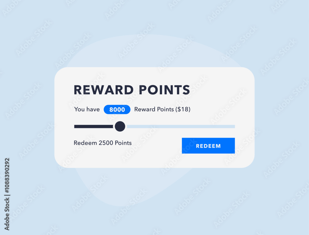 Poster reward points, loyalty program interface with slider to redeem points and redeem button. perfect for