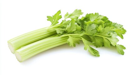A fresh crisp celery stalk with its pale green color and crunchy texture, Each celery’s vibrant color and subtle imperfections captured with precision