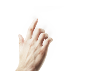 A human hand with fingers extended, pointing upward. The image is isolated with a white background, showing a concept of touch or push action
