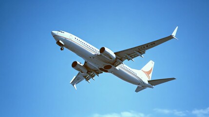 White Boeing Airplane Flying Against Clear Blue Sky