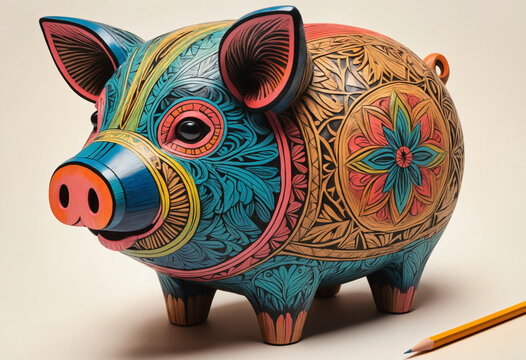 Ornamental piggy bank with intricate patterns