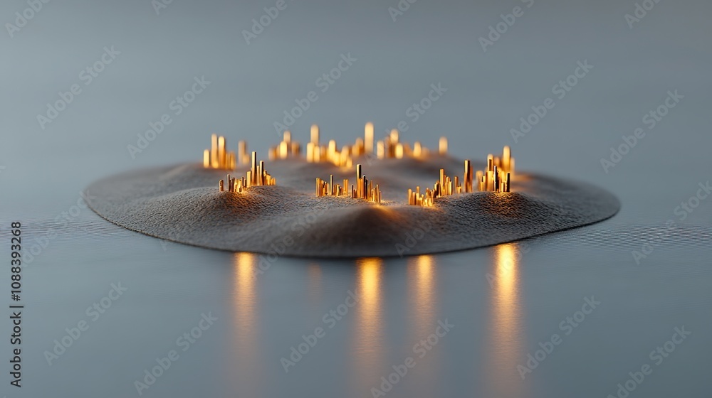 Poster abstract artistic representation of illuminated cylindrical structures on a textured surface, showca