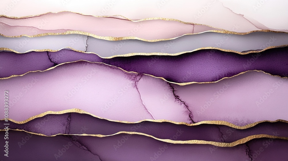 Aufkleber abstract artistic background featuring soft lavender and plum tones with elegant gold edges creating