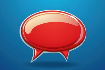 Red Speech Bubble with Shadow on Blue Background.