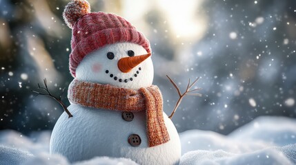 A charming snowman adorned with a knitted hat and scarf isolated on a transparent background, radiating winter joy. Generative AI